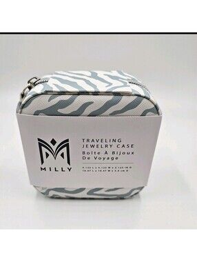 Milly Traveling Jewelry Case Blue Zebra Print Square Mirror Organizer New
